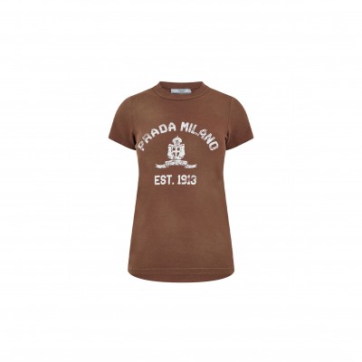 PRADA PRINTED JERSEY LOGO T-SHIRT 